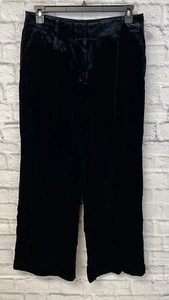 ANN TAYLOR LOFT peyton trouser pants womens 12 Petite Black Velvet Wide Leg 12P - Picture 1 of 11