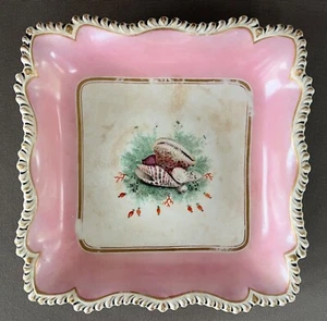 Antiguo plato de postre cuadrado de porcelana del siglo XIX Regencia inglesa conchas de mar pintadas - Imagen 1 de 8