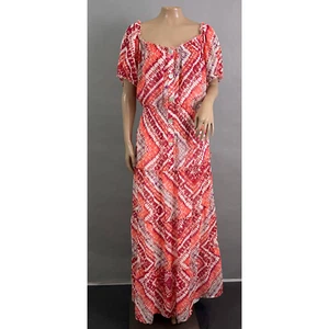 Figueroa & Flower Dress Women 3X Plus Pink Printed Maxi Tiered Button Boat Neck - Picture 1 of 10