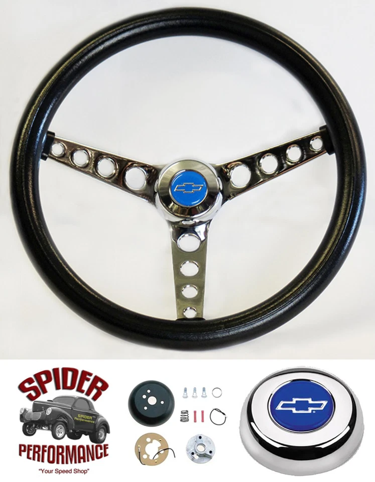 1980-87 Blazer Chevrolet truck steering wheel BLUE BOWTIE 14 1/2" CLASSIC CHROME - Image 1 of 4