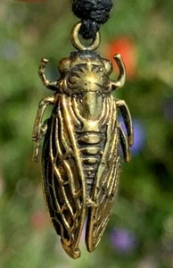 Cicada Brass Detailed Necklace 3/4 inch Pendant - Picture 1 of 2