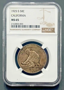 1925 S 50C California Silver Commemorative Half, NGC MS 65, Beautifully Toned - Picture 1 of 5