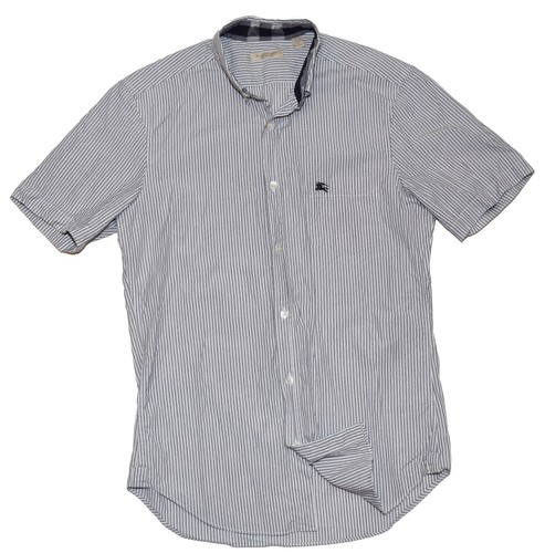 Camicia elegante Burberry uomo Brit logo elasticizzato manica corta grigia a righe piccola $560