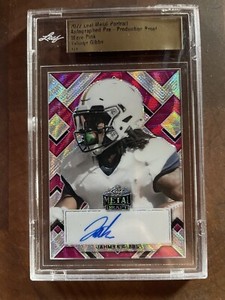 2022 JAHMYR GIBBS 1/1 Wave Pink Leaf Metal Portrait RC Auto Pre Production Proof