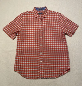 Tommy Bahama Shirt Mens Medium Orange Short Sleeve Plaid Check Pocket Button Up - Picture 1 of 7