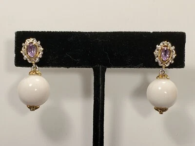 Michael Valitutti Sterling Silver Amethyst and White Coral Bead Earrings - Imagem 1 de 4