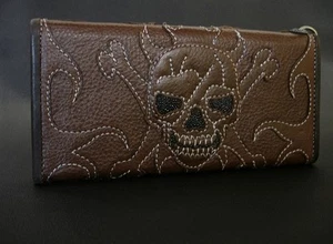 BIKER WALLET - GELDBEUTEL MIT SCHWARZEM ROCHENLEDER - STINGRAY GOTIK CONCHO 1 - Bild 1 von 1