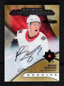 2018 Ultimate Collection Introductions Gold Brady Tkachuk #UI-47 Rookie Auto RC