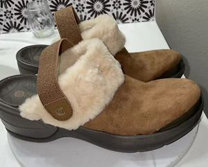 BZEES Kismet Women’s Clogs Mules Suede Slip-On Comfort Faux Fur Sz 7.5 Strap - Picture 1 of 10