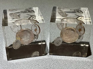2 US MINT SET in Lucite Paper Weight 1964 (90% Silver Quarter Half Dollar Dime) - Picture 1 of 5