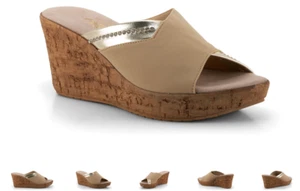 Onex Maggi Beige Elastic Silde Wedge w Stones Sandal Women's sizes 5-11/NEW!! - Picture 1 of 1