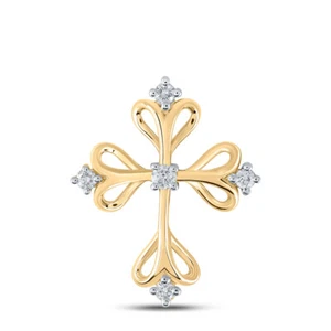 10K Yellow Gold Womens Round Diamond Cross Pendant 1/8 Cttw - Picture 1 of 2