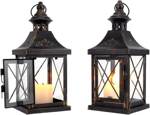 Set of 2 Decorative Candle Lantern 11'' High Metal Candle Holder Hanging Lant... - Picture 1 of 1