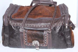 American West Genuine Leather Rodeo Lugagge Brown Calf Duffle - Picture 1 of 11