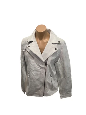 Chaqueta de moto de cuero blanco roto D DOLLY LAMB - Nueva con etiquetas - XLarge Foto 1 de 4