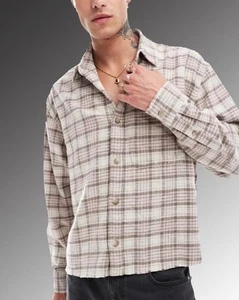 Camisa Abercrombie & Fitch Manga Larga Cortada Franela Marrón Claro Hombres Talla Grande - Imagen 1 de 5