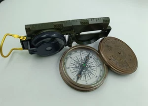 Lensatic Military Compass + Brass Calendar Compass Set | Navigation Tool - Picture 1 of 4