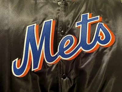 Vintage Anos 90 STARTER Masculino 2XL NY METS Coleção de Diamantes Cetim Preto com TAGS - Imagem 1 de 4