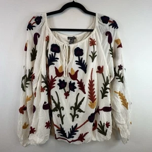 Chelsea & Theodore Peasant Top Ivory Embroidered Boho Off Shoulder X-Large XL - Picture 1 of 15