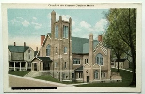 Cartolina d'epoca Chiesa del Nazareno Gardiner Maine litografia bordo bianco - Foto 1 di 2