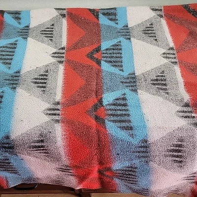 Large Vintage 60's Holland Dutch Geometric Colourful Blanket Throw Retro Bobbled - Image 1 of 4