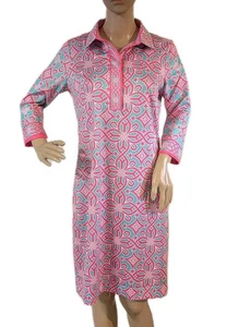 Gretchen Scott Everywhere Dress Size S Pink Turquoise 3/4 Sleeve Collared Button - Picture 1 of 12