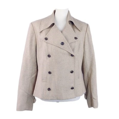 Chaqueta Abrigo J. Peterman Co Blazer Bronceado Doble Pecho Lana Mezcla Cachemira Talla 10 Foto 1 de 4