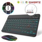 Bluetooth QWERTZ Tastatur Funk Maus Wireless Kabellos Keyboard mit Beleuchtete