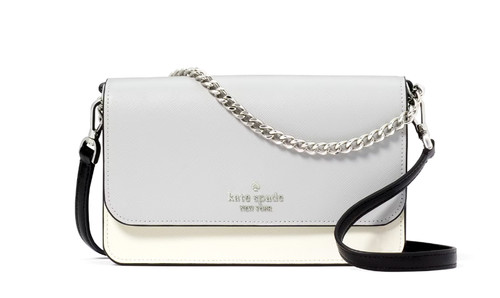 Nuova Kate Spade Madison Small Flap A tracolla in pelle grigio platino multi