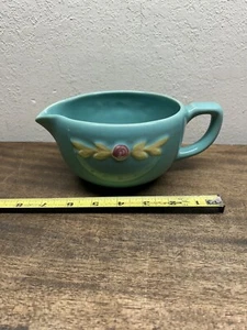 Coors Pottery Rosebud Green Medium Handled Batter Bowl ~ w/ tiny crack - Picture 1 of 14