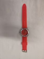 Tocs Watch Red/Orange Dial Clear Case Rubber Band needs Battery 