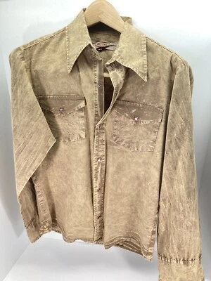 BC ETHIC Pearl Snap Shirt Men Size Small Long Sleeve Light Brown Marbled USA - Image 1 of 4