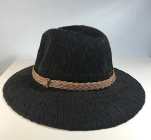 Cappello San Diego Company Nero Donna Tessuto Aperto Fedora Marrone Treccia Fascia OS - Foto 1 di 6