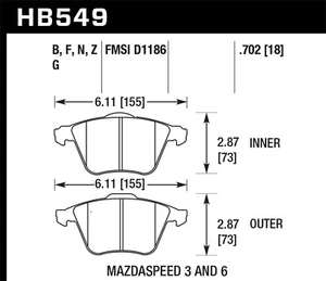 Hawk Performance HB549G.702 DTC-60 Disc Brake Pad Fits 05-13 3 6 V50 - Bild 1 von 2