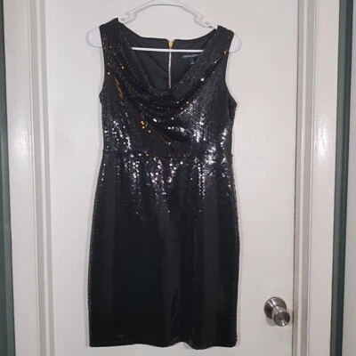 Mini Vestido Para Mujer Cynthia Rowley 4 Lentejuelas Negras Cuello Cortado Fiesta Formal  Foto 1 de 4