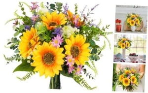 Artificial Flowers Faux Sunflower Bouquets Spring Fake Wildflowers Purple - Picture 1 of 7
