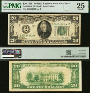 1928 $20 FRN Redeemable in Gold On Demand - PMG 25 - New York Star - Fr 2050-B* - Picture 1 of 4