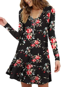 NWT MOLERANI Women's Long Sleeve Casual Swing Simple T-Shirt Loose Dress MEDIUM - Picture 1 of 2