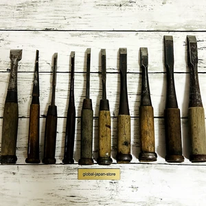 Japanese Chisel Nomi Carpenter Tool Hand Inscription Set of 10 Used - Picture 1 of 11