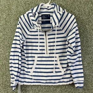 American Eagle Hoodie Extra Small Blue White Striped Half Zip AEO Beach Casual - Picture 1 of 8