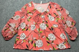 Per Seption Concept Blouse Womens XL Orange Floral Round Neck Long Sleeve New - Picture 1 of 10