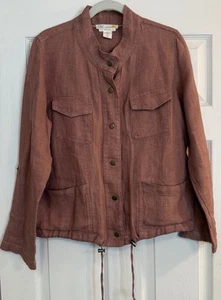 C&C California Utility Chore Jacket Sz MED Rust Snap Front Boho 100% Linen EUC - Picture 1 of 13