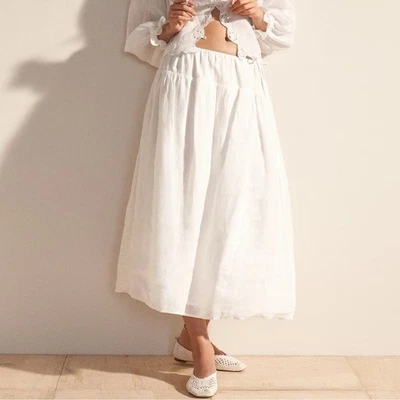 Saia Midi J.CREW Flutuante Lateral Laço Pequena Branca Ramie Boho Cottagecore Coquette - Imagem 1 de 4