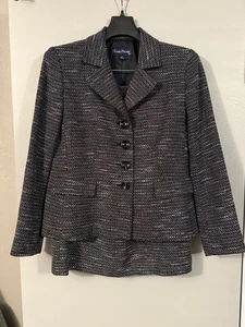 Traje Falda Evan Picone Poliéster Rayón Talla 8P Negro Blanco Forrado 2 Piezas - Imagen 1 de 17