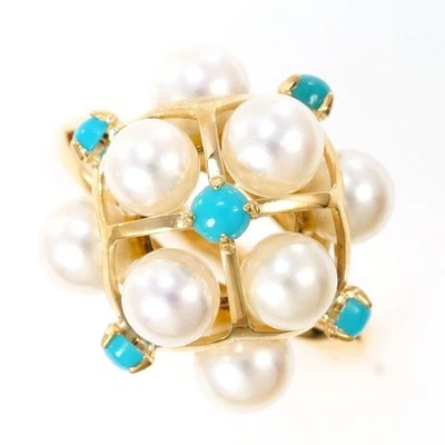 Anillo 18K YG 8 Perlas Tamaño Japonés 4mm Piedra Natural 3.4g Envío Gratis Usado Foto 1 de 4