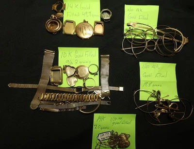GOLD FILLED Scrap 批量 204 克手表表壳 14k GF 1/20 1/10 眼镜 12k 10K GF — 第 1/4 张图片