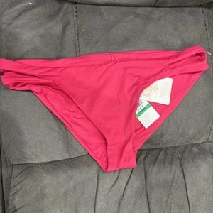 Parte inferior de bikini hipster lateral acanalada Becca Presley nueva con etiquetas, granada, talla L - Imagen 1 de 2
