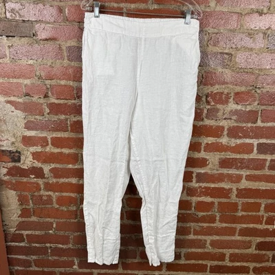 FLAX Pants Womens Small White Linen Pull On Elastic Waist Pockets Tapered Ankle - Image 1 of 4