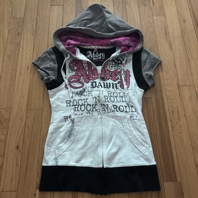 RARO ABBEY DAWN por Avril Lavigne Blanco y Rosa Manga Corta Grunge Cremallera Capucha Foto 1 de 4