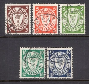 Danzig 1938 Coat of Arms Watermark Swastikas 5 Values Used #225-8, 231 CV$71 - Picture 1 of 1